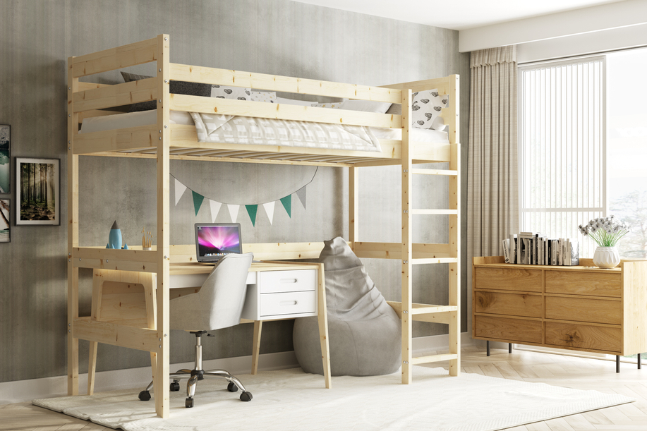 Emeletes ágy ifjúsági - mezzanine természetes fa 90x200