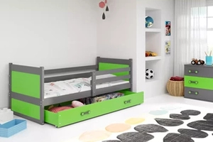 Ifjúsági egyszemélyes ágy RICO 90X200 fiókkal, grafit/zöld