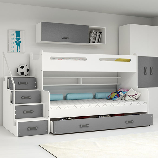 Ifjúsági emeletes ágy MAX 3 120X200 matraccal és fiókkal, grafit színű