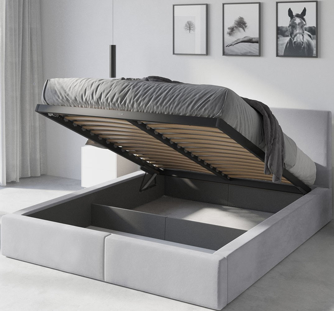 HILTON 140X200 kárpitozott hálószoba ágy, tároló doboz, hamuszürke