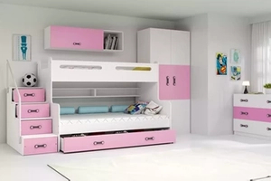 Ifjúsági emeletes ágy MAX 3 120X200 matraccal és fiókkal, rózsaszínű