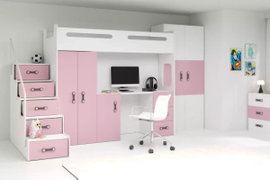 MAX 4 80X200 egyszemélyes ifjúsági ágy matraccal és íróasztallal, rózsaszínű