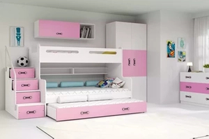 Háromszemélyes ifjúsági ágy MAX 3 120X200 matraccal és fiókkal, rózsaszínű