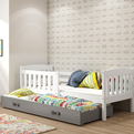 Jacquot 90x190 tini franciaágy matraccal és fiókkal, fehér/szürke
