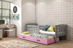 KUBUŚ 90X200 kihúzható ifjúsági ágy fiókkal, grafit/rózsaszín