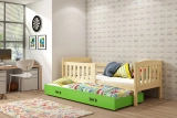 Kihúzható ifjúsági ágy KUBUŚ 80X190 matraccal és fiókkal, fenyő/zöld