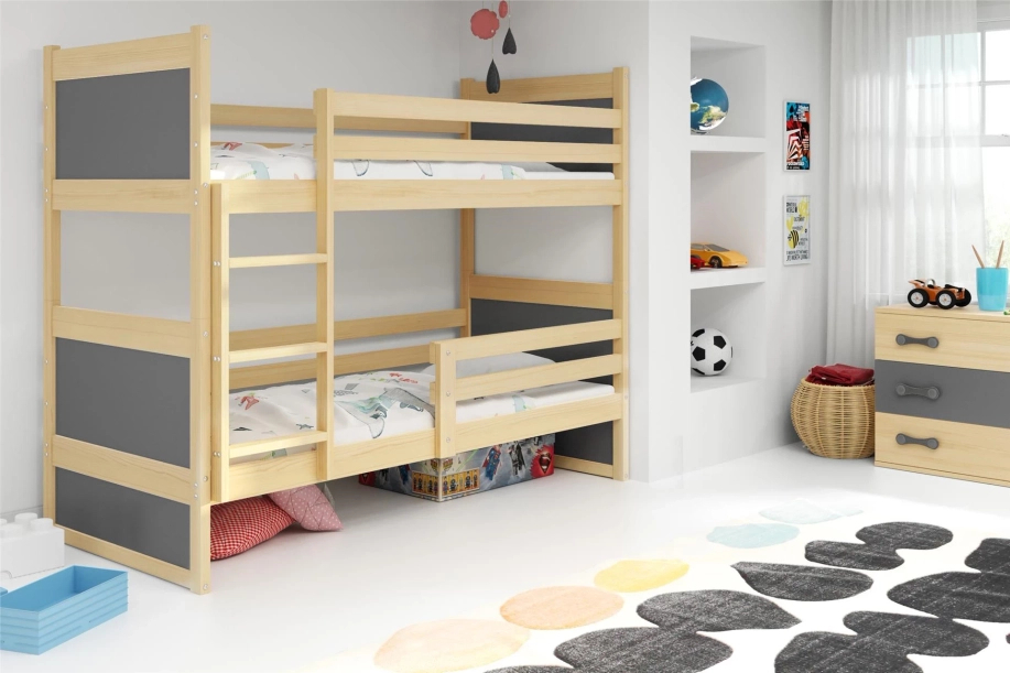 Rico emeletes ágy 90x190 matraccal, fenyőszürke/szürke