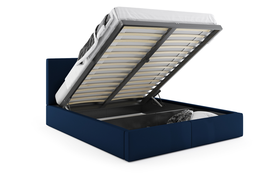 HILTON 180X200 kárpitozott hálószobaágy matraccal és tárolóval, kék színben
