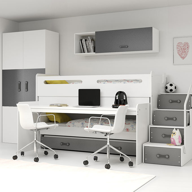 MAX 1 80X200 háromszemélyes ifjúsági ágy, íróasztallal, grafit