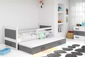 Rico tini franciaágy 90x190, matraccal és fiókkal, fehér/szürke
