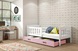 KUBUŚ 80X160 egyszemélyes ágy fiókkal, fehér/rózsaszín