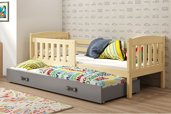 Kihúzható ifjúsági ágy KUBUŚ 90X200 matraccal és fiókkal, fenyő/grafit