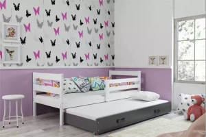 Éric 90x190 trundle tiniágy matraccal és fiókkal, fehér/szürke