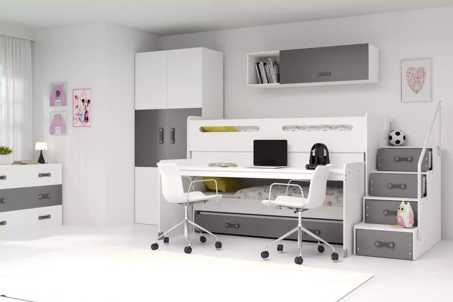 MAX 1 80X200 háromszemélyes ifjúsági ágy, íróasztallal, grafit