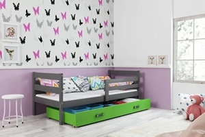 ERYK 80X190 egyszemélyes ifjúsági ágy fiókkal, grafit/zöld