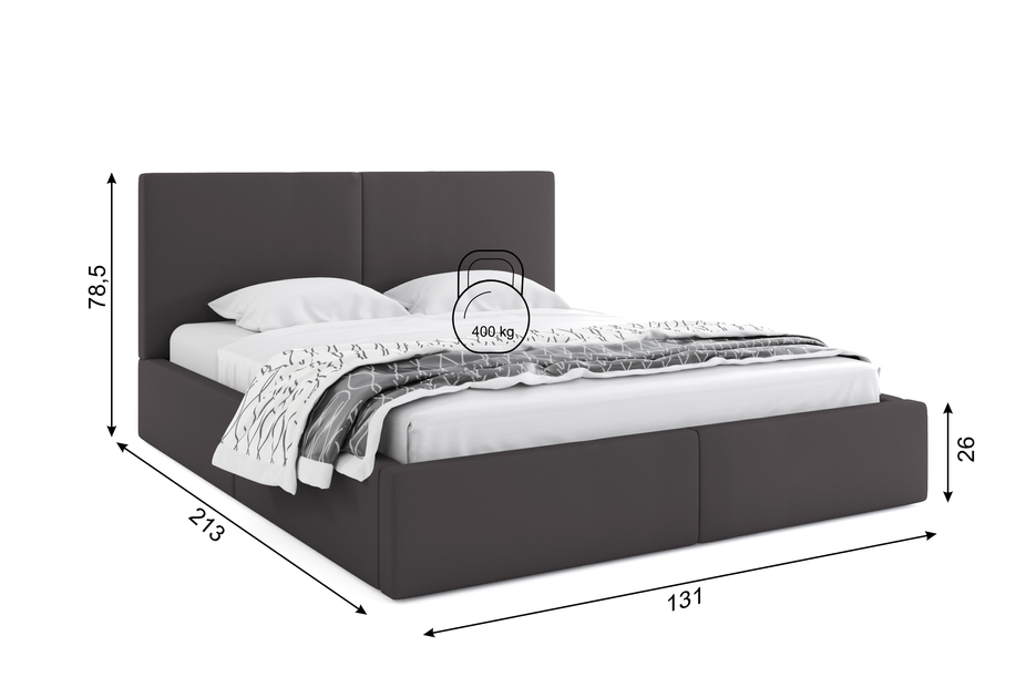 HILTON 120X200 kárpitozott hálószoba ágy, tároló doboz, grafit