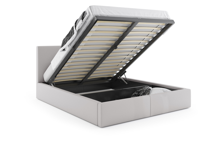 HILTON 180X200 kárpitozott hálószobaágy matraccal és tároló dobozkával, hamuszürke színben