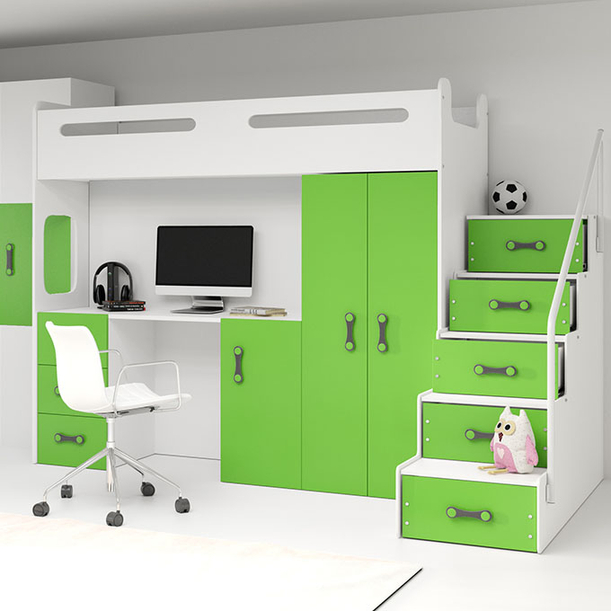 MAX 4 80X200 egyszemélyes ifjúsági ágy íróasztallal, zöld színű