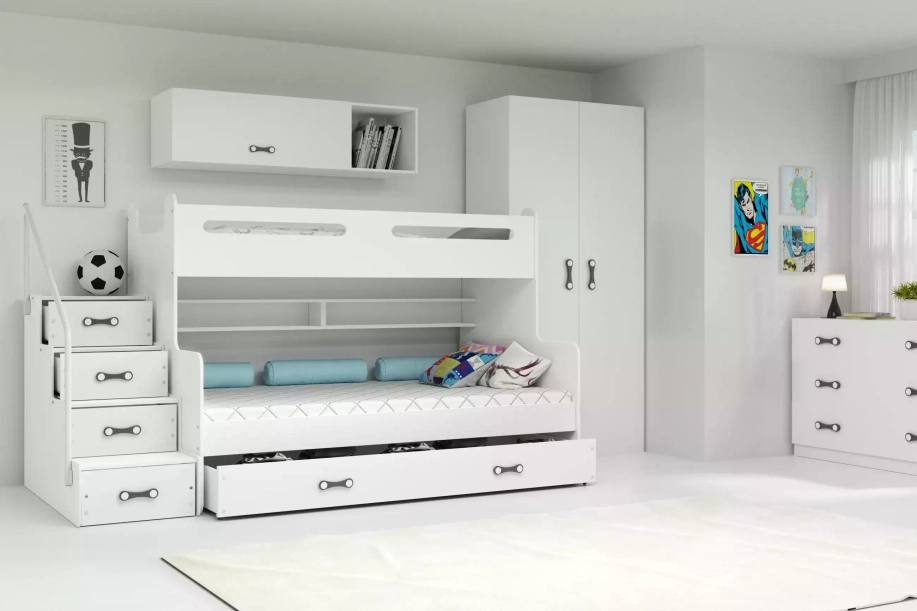 MAX 3 120X200 ifjúsági emeletes ágy fiókkal, fehér színben