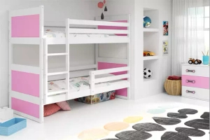 TINI EMELETES ÁGY RICO FEHÉR KERET RÓZSASZÍN PANELEK FIÓK NÉLKÜL MATRAC NÉLKÜL 90 X 190