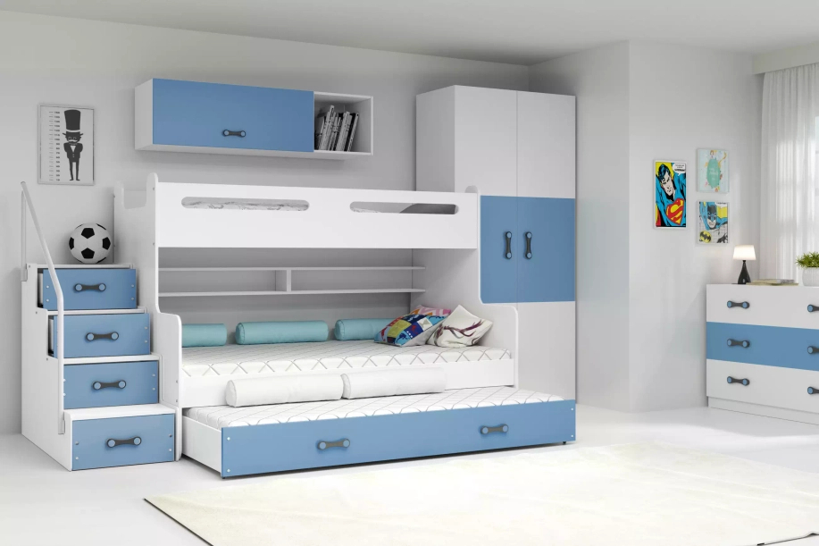 Háromszemélyes tizenéves ágy MAX 3 120X200 fiókkal, kék színben