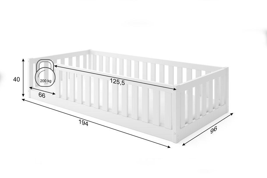 Gyermek egyszintes ágy 90x190 - Bella Sima fehér