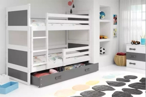 TINI EMELETES ÁGY RICO FEHÉR KERET SZÜRKE PANELEK SZÜRKE FIÓK 90 X 190