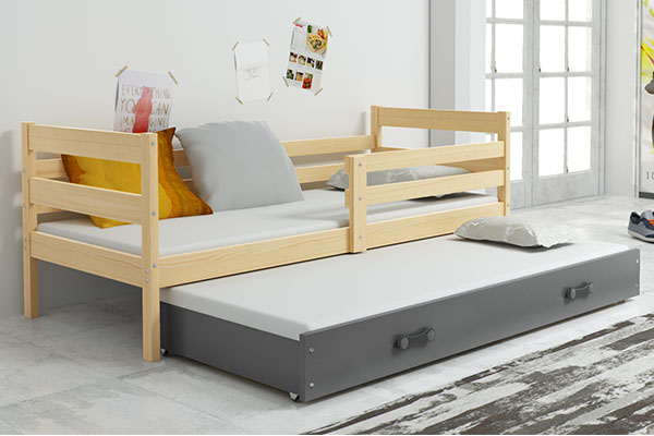 Kihúzható ifjúsági ágy ERYK 90X200 matraccal és fiókkal, fenyő/grafit