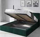 HILTON 140X200 kárpitozott hálószobaágy matraccal és tárolóval, zöld színű