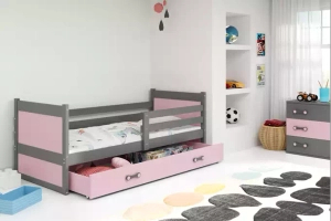 Rico egyszemélyes tiniágy 90x190 fiókkal, szürke/rózsaszín, szürke/rózsaszín