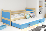 RICO 80X190 kihúzható ifjúsági ágy matraccal és fiókkal, fenyőfa/kék