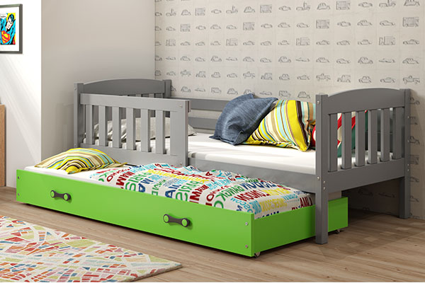 KUBUŚ 90X200 kihúzható ifjúsági ágy fiókkal, grafit/zöld