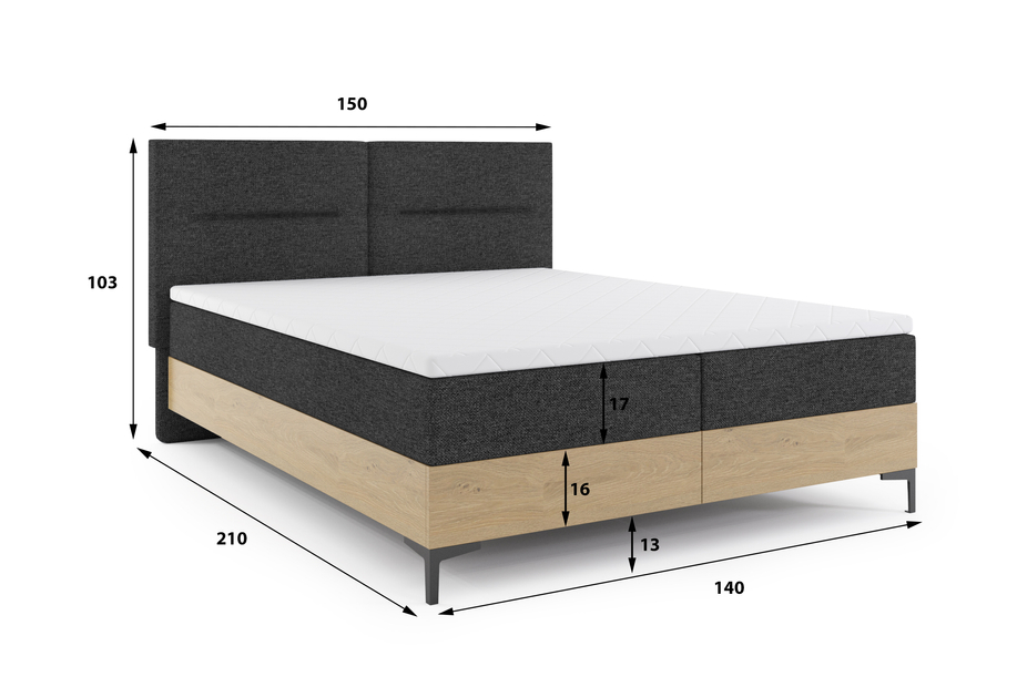 Kontinentális ágy 140x200 konténerrel és tölgyfa matracokkal Imperial