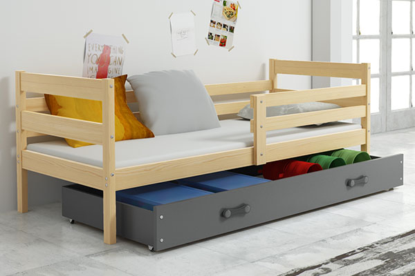 Ifjúsági egyszemélyes ágy ERYK 90X200 matraccal és fiókkal, fenyő/grafit