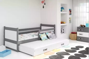 Rico tini franciaágy 90x190, matraccal és fiókkal, szürke/fehér