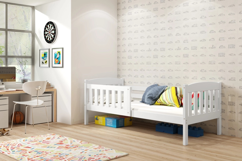 KUBUŚ 80X160 egyszemélyes ágy matraccal, fehér színben