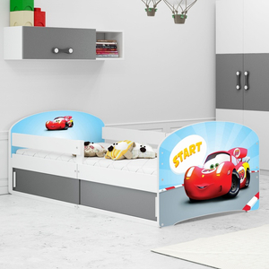 LUKI 1 80X160 egyszemélyes ágy matraccal és tárolóval, Car, fehér