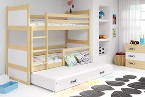Junior háromszemélyes ágy RICO 90X200 fiókkal, fenyőfa/fehér
