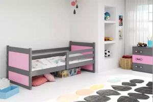 Rico egyszemélyes tiniágy 90x190 matraccal, szürke/rózsaszín, szürke/rózsaszín