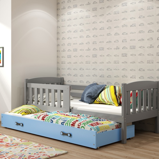 Jacquot 90x190 tini franciaágy fiókkal, szürke/kék