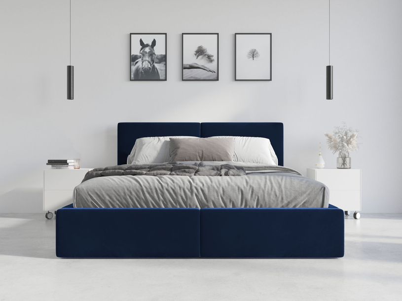 HILTON 120X200 kárpitozott hálószobaágy matraccal és tárolóval, kék színű