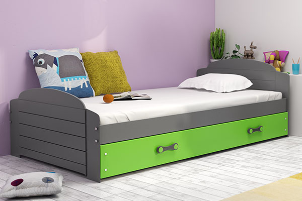 Ifjúsági egyszemélyes ágy LILI 90X200 matraccal és fiókkal, grafit/zöld
