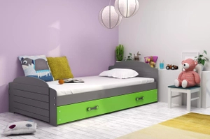 Ifjúsági egyszemélyes ágy LILI 90X200 fiókkal, grafit/zöld