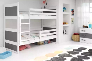 TINI EMELETES ÁGY RICO FEHÉR KERET SZÜRKE PANELEK FIÓK NÉLKÜL MATRAC NÉLKÜL 90 X 190
