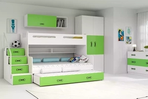 Háromszemélyes ifjúsági ágy MAX 3 120X200 matraccal és fiókkal, zöld színű