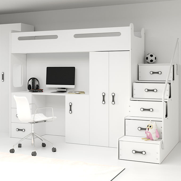 MAX 4 80X200 egyszemélyes ifjúsági ágy íróasztallal, fehér színben