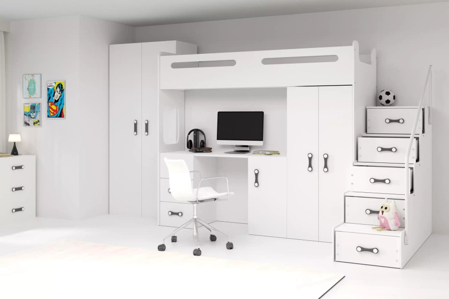 MAX 4 80X200 egyszemélyes ifjúsági ágy íróasztallal, fehér színben
