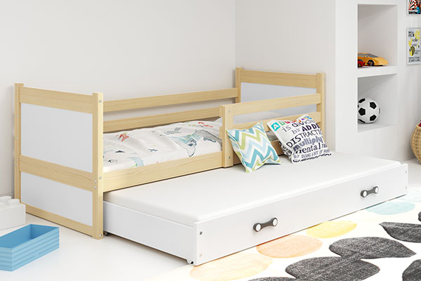 RICO 90X200 kihúzható ifjúsági ágy fiókkal, fenyőfa/fehér