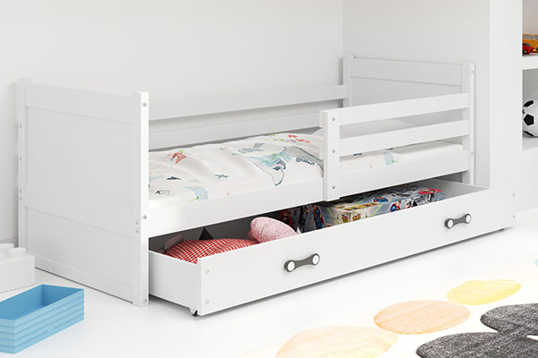 Junior egyszemélyes ágy RICO 90X200 fiókkal, fehér színben