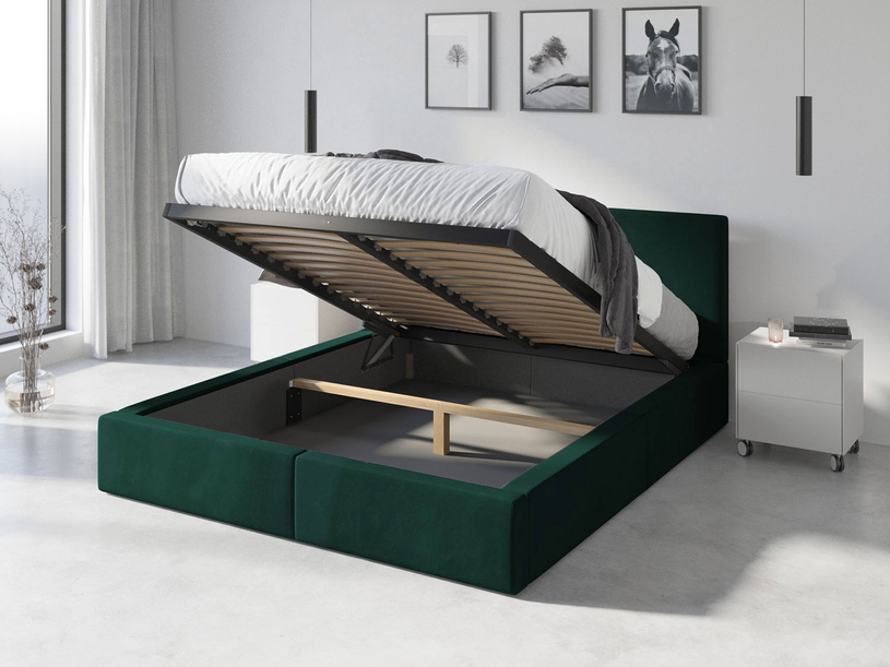 HILTON 120X200 kárpitozott hálószoba ágy, zöld, tárolódobozzal